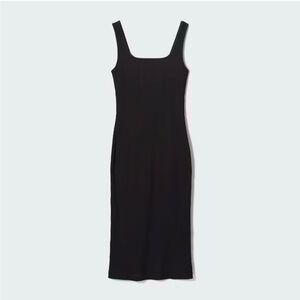 Uniqlo Ribbed Sleeveless Midi Dress Black Cotton Spandex Square Neck Normcore M